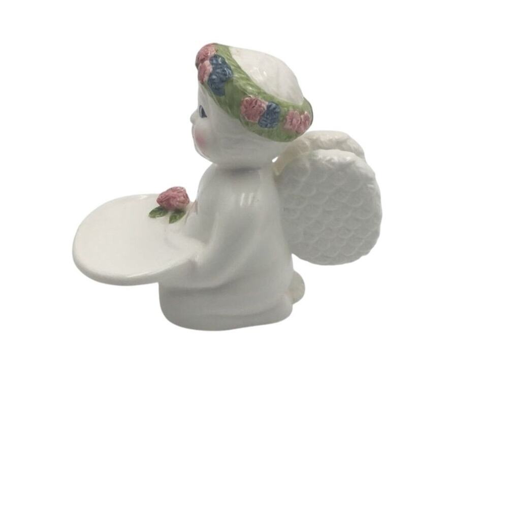 Vintage Ceramic Cherub Angel‎ Figurine with Floral Garland Crown